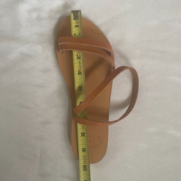 Women's Greek Leather Strappy Sandals Tan Beige Ankle Wrap Size EU 38 US 7.5 - Picture 9 of 10